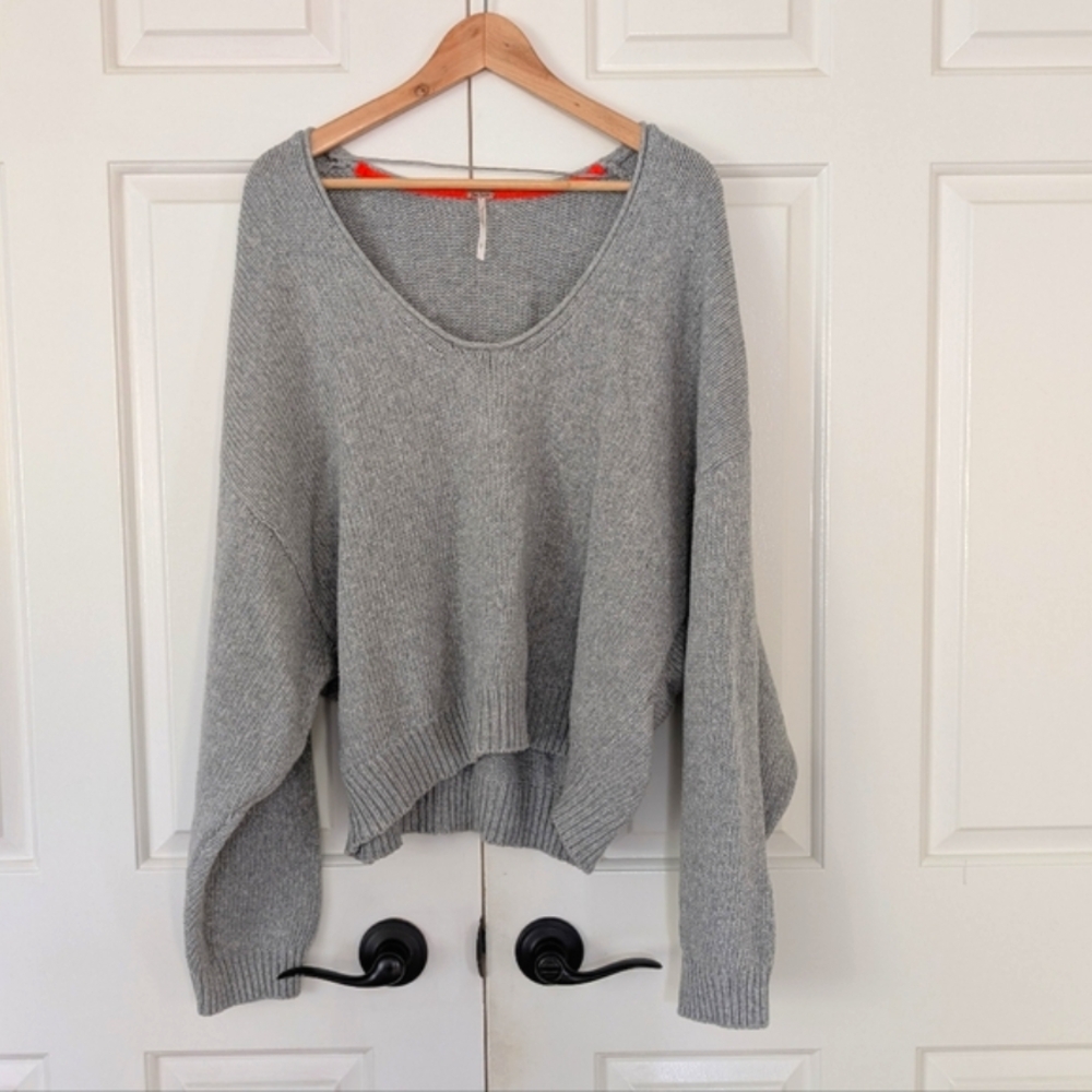 Free People Gray V-Neck Sweater
